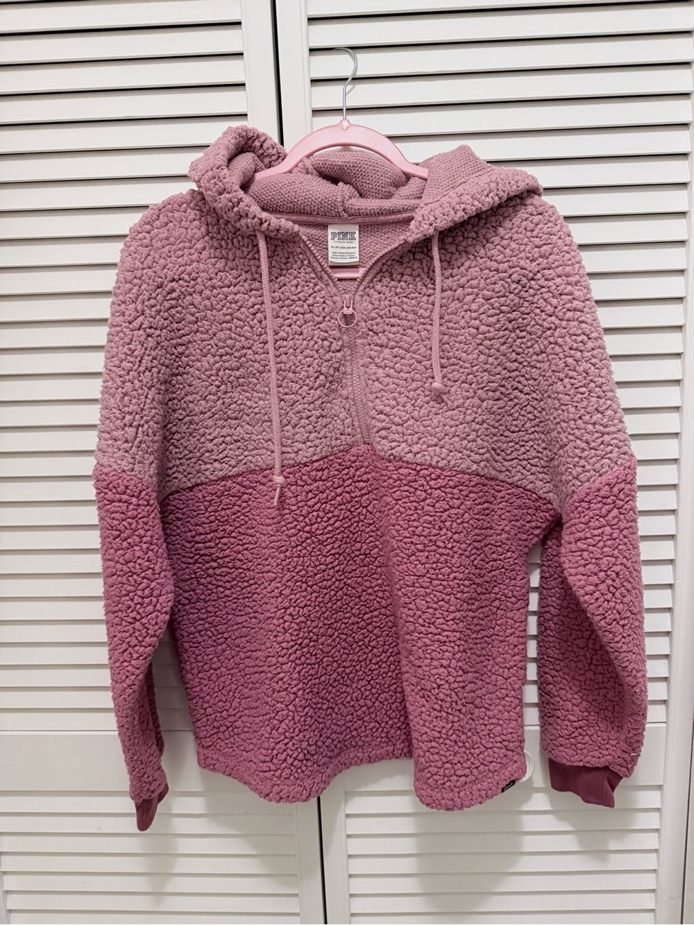 PINK Victoria's Secret Two-Tone Pink Sherpa Half-Zip Hoodie